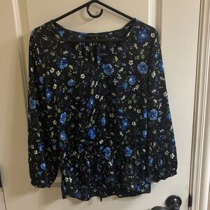 Banana Republic Black and Blue Floral Blouse